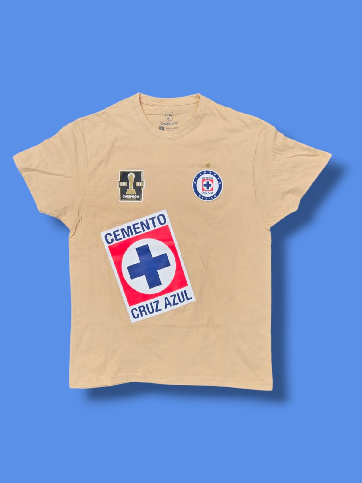 Playera Cruz Azúl Beige Premium Caskarita