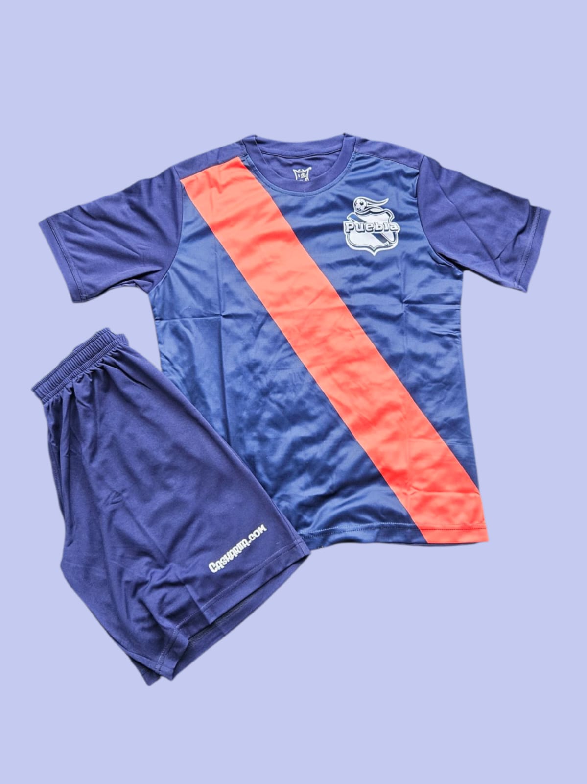 Playera conjunto Puebla Blanco y Azul Niño Caskarita Premium