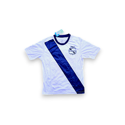 Playera conjunto Puebla Blanco y Azul Niño Caskarita Premium